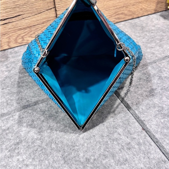 💙 Vintage Jessica McClintock Turquoise Leather Handbag 💙 - Picture 5 of 10